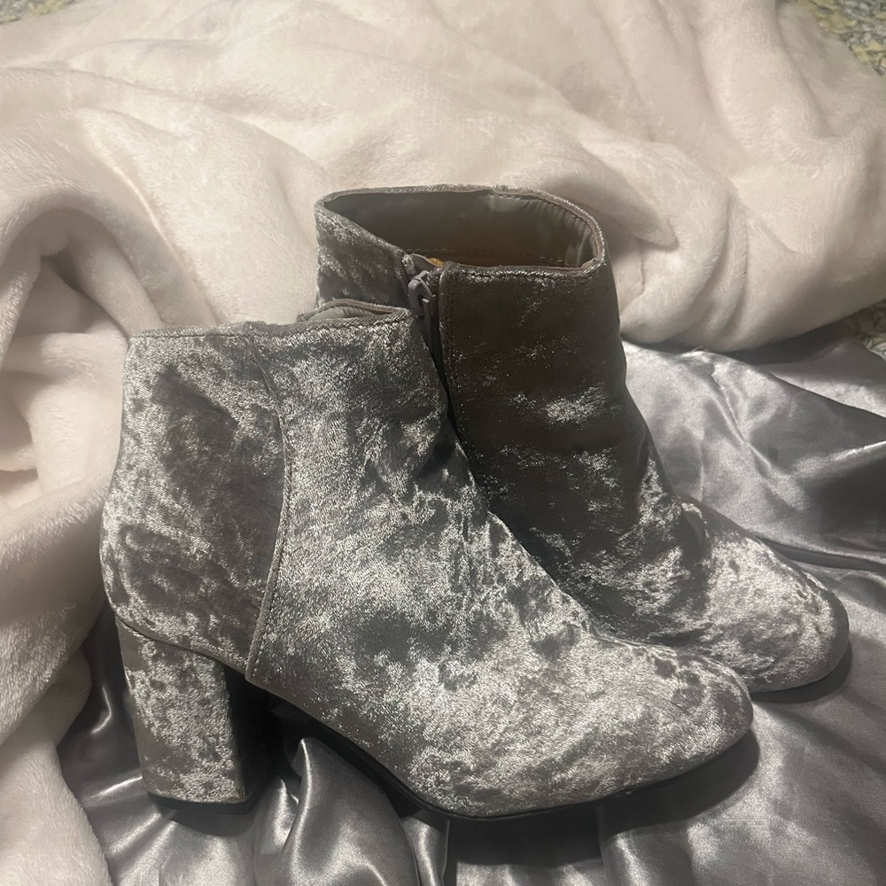 Silver Crushed Velvet Booties